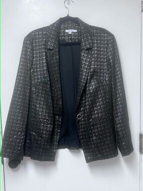 Chico's Black and Silver Metallic Tweed Blazer